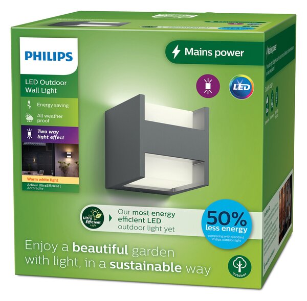 Philips LED cu LED-uri pentru exterior Arbour UE, 2 lumini 2.700 K, Negru, Aluminiu, Modern, Perete unghiular