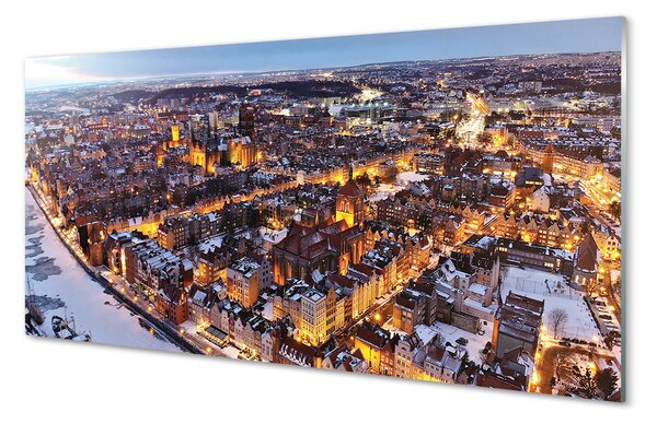Panouri de sticlă râu panorama de iarnă Gdańsk