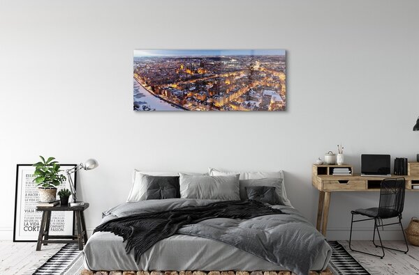 Tablouri pe sticlă râu panorama de iarnă Gdańsk