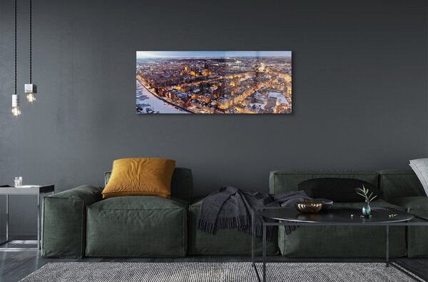 Tablouri pe sticlă râu panorama de iarnă Gdańsk