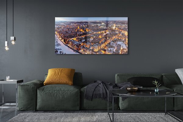 Tablouri pe sticlă râu panorama de iarnă Gdańsk