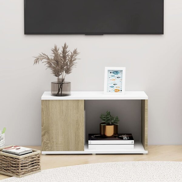 Comodă TV, alb și stejar sonoma, 60x24x32 cm, PAL