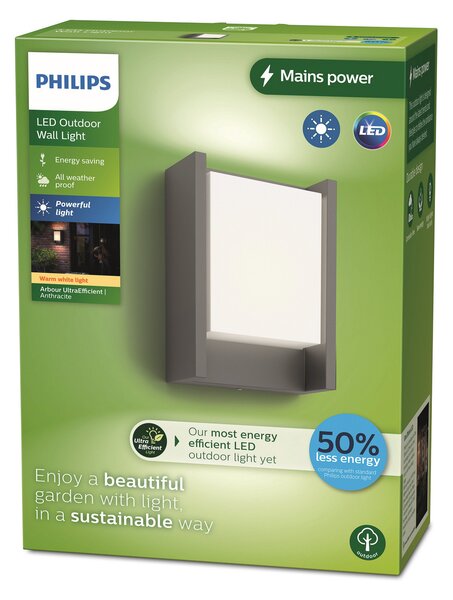 Philips LED pentru exterior Arbour UE, 1 lumină 2.700 K, Negru, Aluminiu, Modern