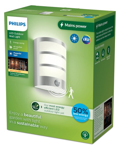 Philips LED pentru exterior Python UE, gri, senzor, Gri, Oțel inoxidabil, Modern