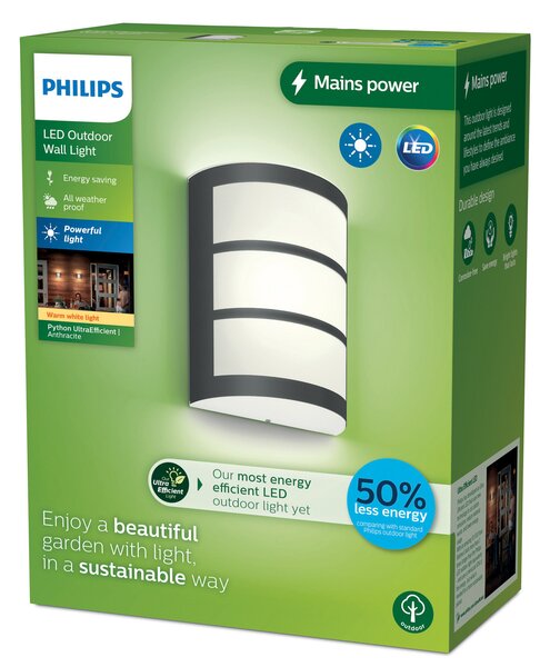 Philips LED pentru exterior Python UE, antracit, antracit, Negru, Oțel inoxidabil, Modern