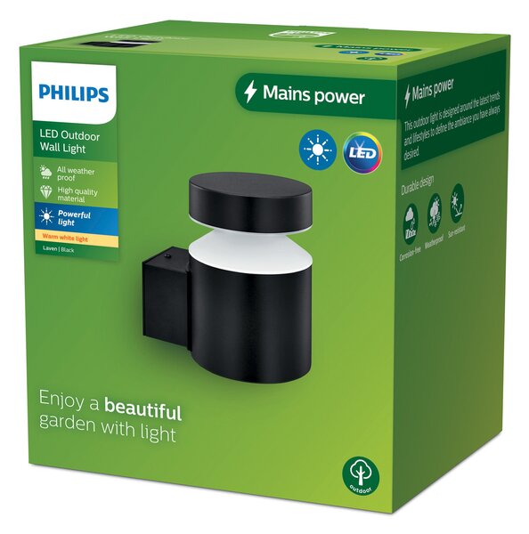 Philips Aplică de exterior cu LED Laven, înălțime 13,5 cm, Negru, Oțel inoxidabil, Modern
