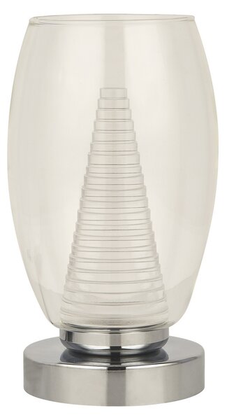 Searchlight Lampă de masă Cyclone LED, crom/limpede, sticlă, înălțime 20,5 cm, Transparent, Camera de zi / sufragerie, Sticlă, Modern