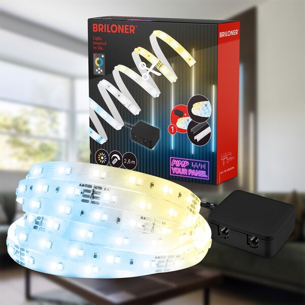 Briloner Bandă LED Pimp your panel, set de pornire, CCT, lungime 2,6 m, reglabil, Alb, Camera de zi / sufragerie, Plastic
