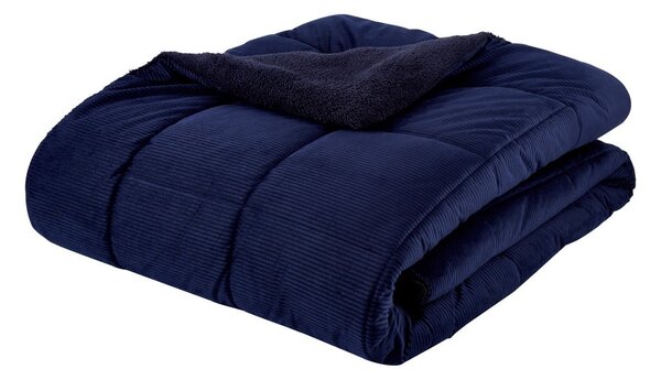 Cuvertură albastru-închis matlasată din micropluș pentru pat dublu 200x220 cm Cosy Cord – Catherine Lansfield