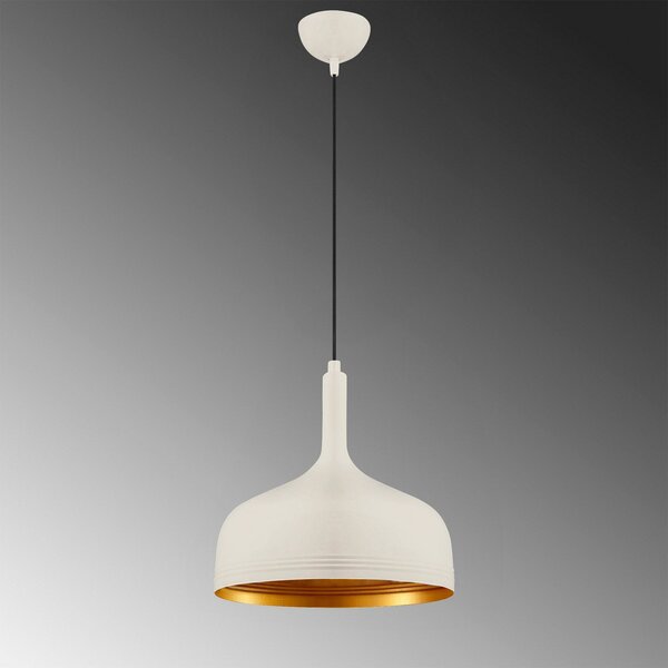 Opviq Lampă suspendată Berceste 187-S, alb/auriu, metal, Ø 30 cm, reglabil, Alb, Camera de zi / sufragerie, Metal