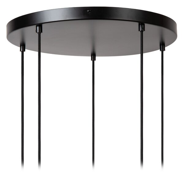 Lucide Lampă suspendată Ilona, sticlă, multicoloră, Ø 45 cm, 5 becuri, reglabil, Multicolor, Camera de zi / sufragerie, Sticlă