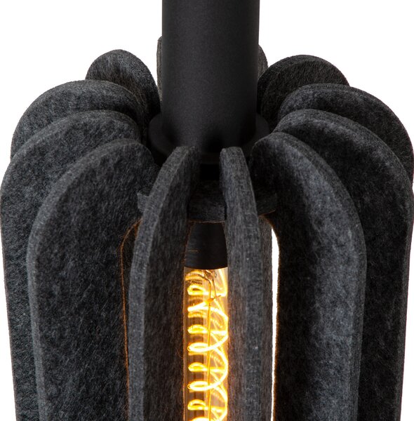 Lucide Lampă suspendată textilă Rafal, Ø 30 cm, gri, unghiulară, 3 becuri, reglabil, Gri, Camera de zi / sufragerie, Țesătură / Textil