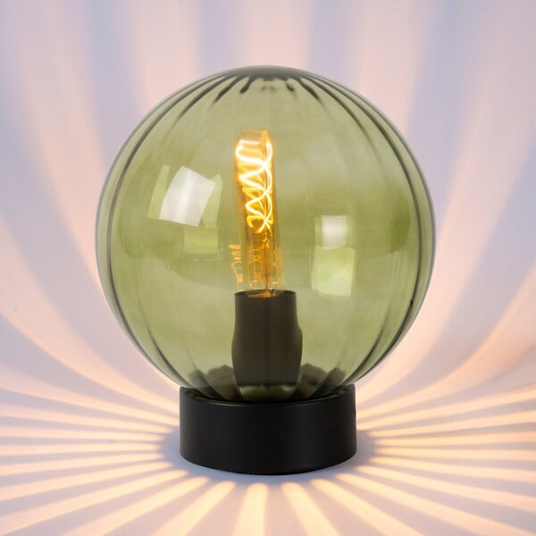 Lucide Lampă de masă Monsaraz, verde, Ø 25 cm, sticlă, E27, Verde, Camera de zi / sufragerie, Sticlă