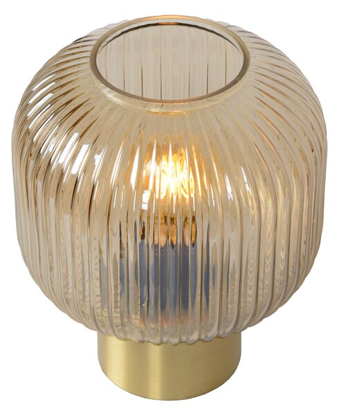 Lucide Lampă de masă Maloto din sticlă, chihlimbar/ aur, Ø 20 cm, E27, Auriu / Alamă, Camera de zi / sufragerie, Sticlă