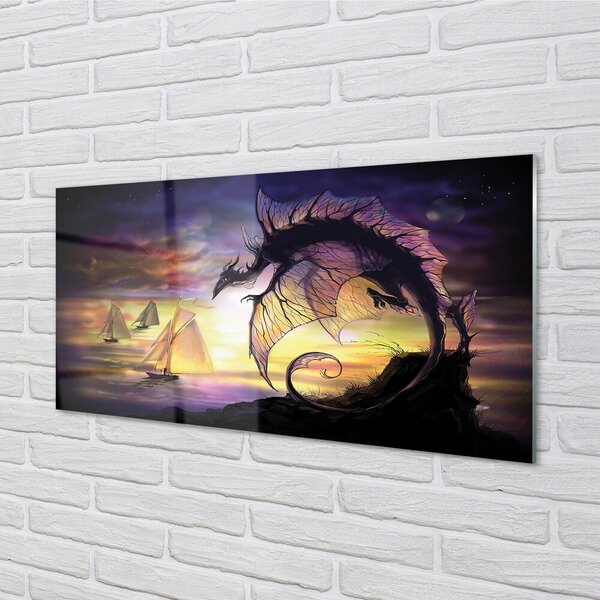 Tablouri pe sticlă Dragon ambarcațiuni de mare nori