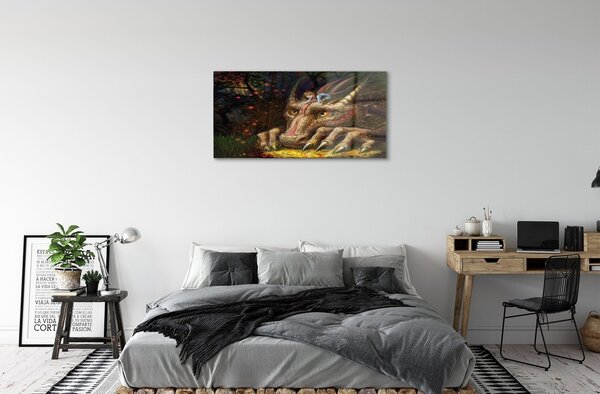 Tablouri pe sticlă Forest fată dragon cap