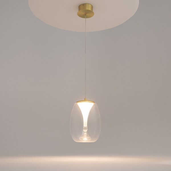 Maytoni Lampă suspendată LED Splash, transparentă, Ø 20 cm, sticlă, Transparent, Camera de zi / sufragerie, Sticlă, Modern