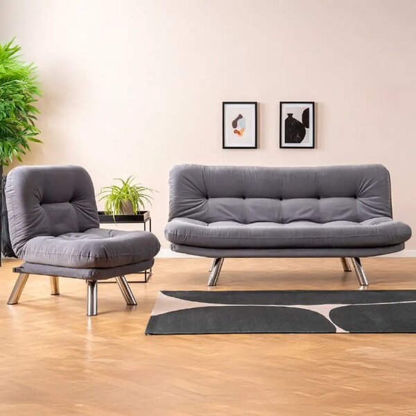 Set canapea extensibila 3 locuri si 1 fotoliu extensibila ,living, 180x110 cm – stofa, gri – Merburn