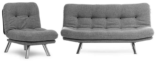 Set canapea extensibila 3 locuri si 1 fotoliu extensibila ,living, 180x110 cm – stofa, gri – Merburn