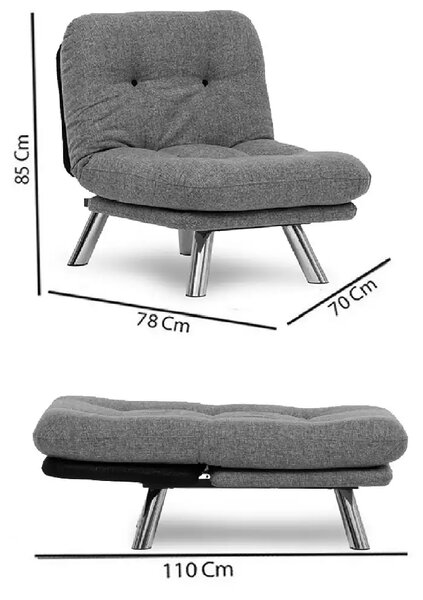 Set canapea extensibila 3 locuri si 1 fotoliu extensibila ,living, 180x110 cm – stofa, gri – Merburn