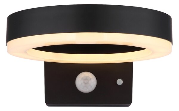 Globo LED solar în aer liber lumina de perete 36507 negru, senzor, plastic, Negru, Plastic, Modern