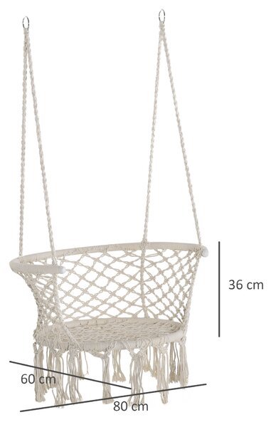 Outsunny Scaun Suspendat Stil Boho Chic din Poliester și Macramé, Crem, Design Confortabil pentru Interior și Exterior, 80x60x36 cm | Aosom Romania