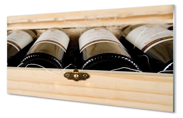Tablouri pe sticlă Sticle de vin într-o cutie