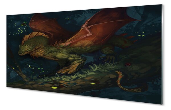 Tablouri pe sticlă dragon verde în pădure