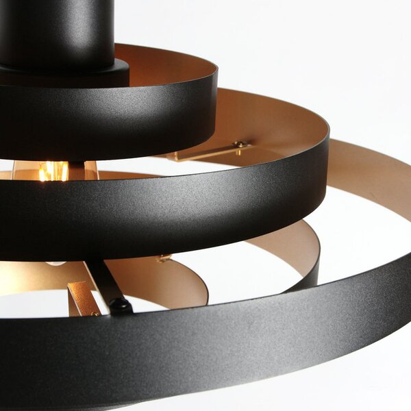 Steinhauer Lampă suspendată Halo Cirque, negru, metal, Ø 50 cm, E27, reglabil, Negru, Camera de zi / sufragerie, Metal, Modern