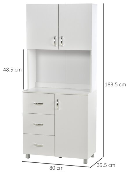 HOMCOM Bufet Modern din Lemn Alb cu 2 Dulapioare, Polite Reglabile, 1 Raft Deschis si 3 Sertare, 80x39,5x183,5cm | Aosom Romania