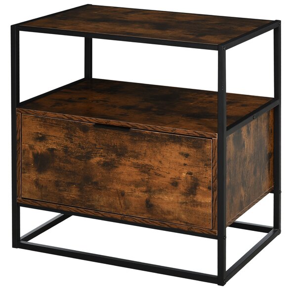 HOMCOM Masuță de Salon Modernă, Măsuță din Lemn Maro cu 1 Sertar și 2 Blaturi de Sprijin, 73x45.5x76 cm, Negru | Aosom Romania