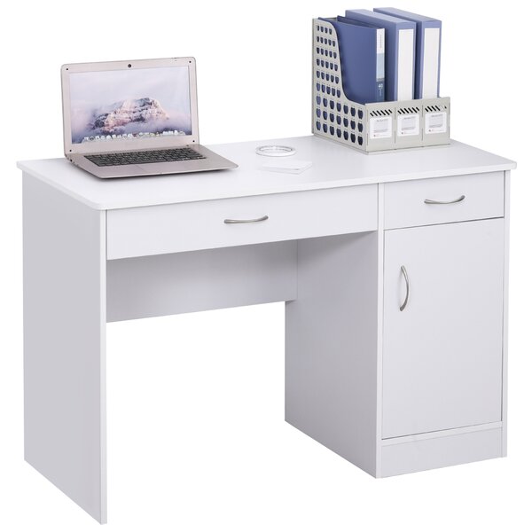 HOMCOM Birou Modern pentru PC si Computer cu 2 Sertare si 1 Dulap pentru Birou sau Camera din Lemn Alb | Aosom Romania