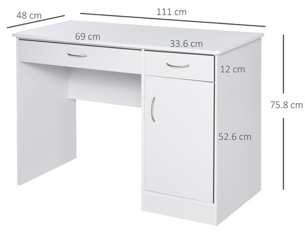 HOMCOM Birou Modern pentru PC si Computer cu 2 Sertare si 1 Dulap pentru Birou sau Camera din Lemn Alb | Aosom Romania