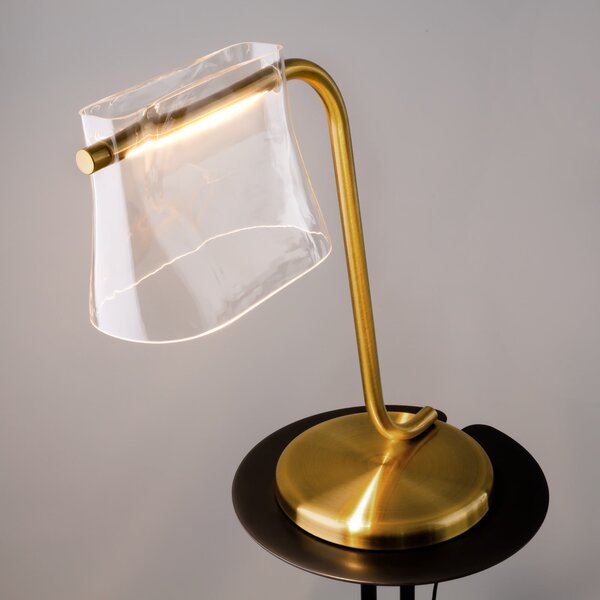 Maytoni LED-Lampa de masă Cabaret, alamă/transparent, înălțime 48,5 cm, Auriu / Alamă, Camera de zi / sufragerie, Metal