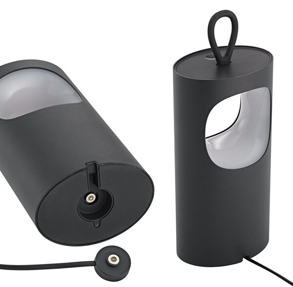 Sigor Lampa de masă cu LED și baterie Lunari, negru, 16 cm, metal, CCT IP44, reglabil, Negru, Camera de zi / sufragerie, Aluminiu, Modern