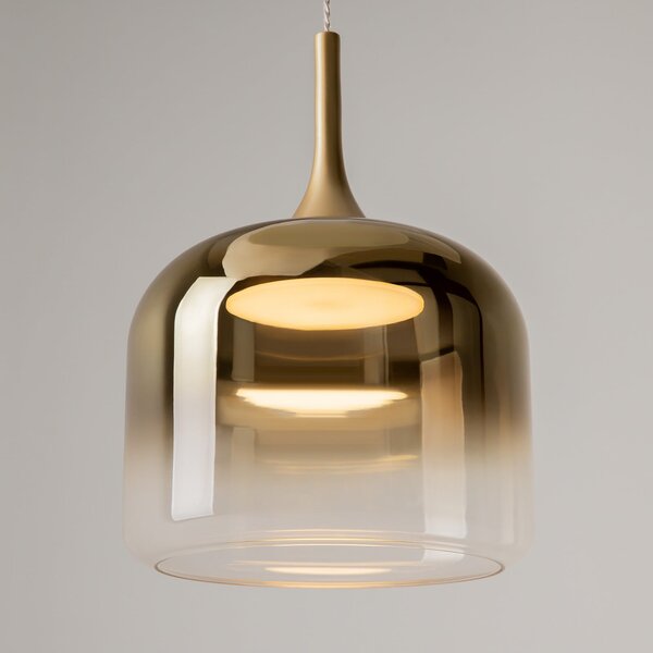 Maytoni Lampă suspendată LED Spirito, auriu, sticlă/metal, Ø 26 cm, Auriu / Alamă, Camera de zi / sufragerie, Sticlă