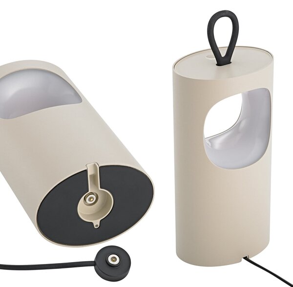 Sigor Lampa de masă cu LED și baterie Lunari, bej, 16 cm, metal, CCT IP44, reglabil, Bej, Camera de zi / sufragerie, Aluminiu, Modern