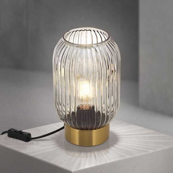 ORION Lampa de masă Carneval, gri fumuriu, sticlă, înălțime 23,5 cm, E27, Gri, Camera de zi / sufragerie, Sticlă