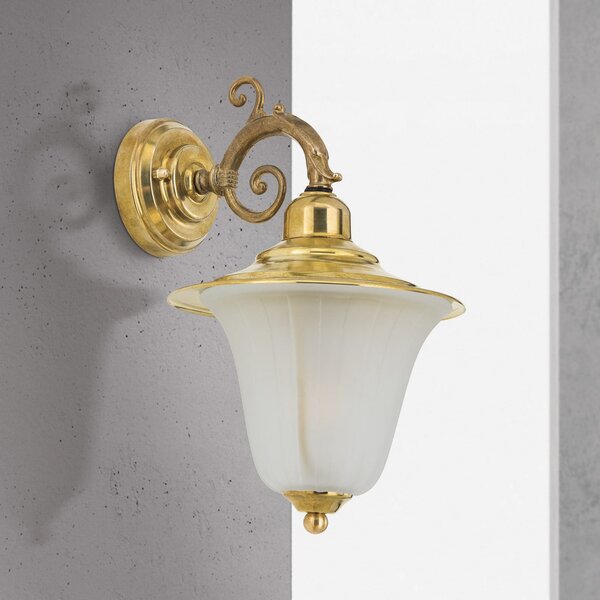 ORION Aplică de exterior Yard, alamă, sticlă satinată, E27, IP43, reglabil, Auriu / Alamă, Alamă, Antichitate