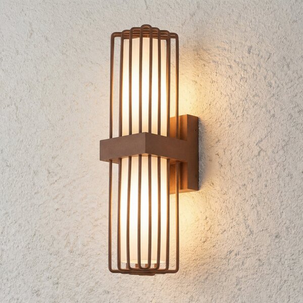 Lucande Aplică de perete exterior Chandan, rugină, 2 becuri, IP54, E27, reglabil, Maro / Rugină, Aluminiu, Modern