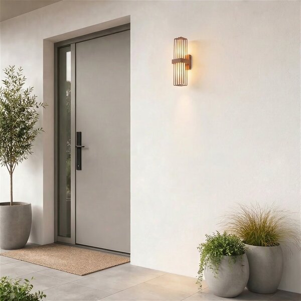 Lucande Aplică de perete exterior Chandan, rugină, 2 becuri, IP54, E27, reglabil, Maro / Rugină, Aluminiu, Modern