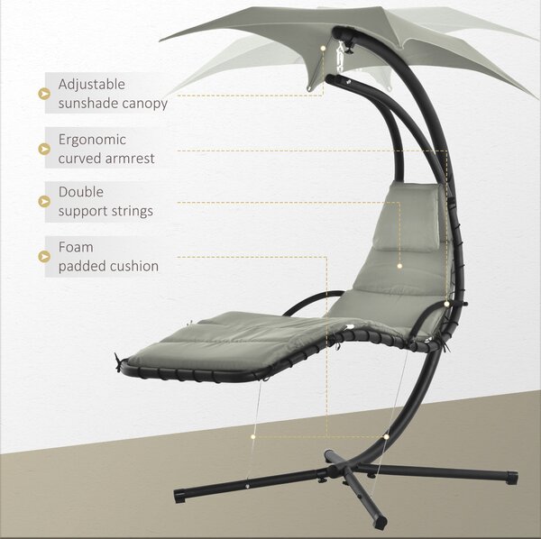 Outsunny Sezlong Suspendat cu Acoperiș, Relaxare de Lux, Design Modern, Confortabil, Gri, Perfect pentru Exterior | Aosom Romania