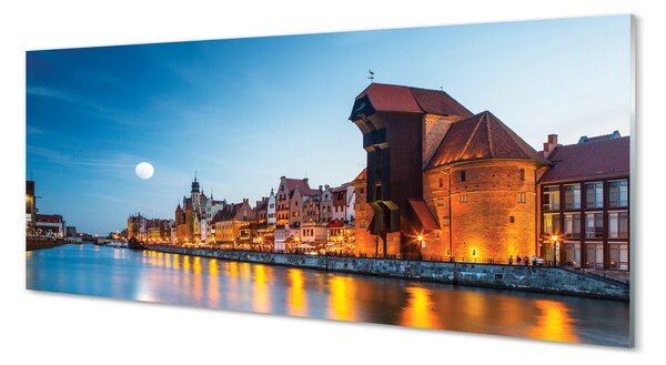 Tablouri pe sticlă Râul noapte oraș vechi Gdańsk