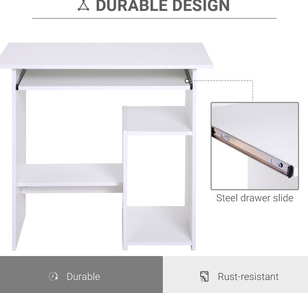 HOMCOM Birou Ergonomic Spațiu Optimizat, Alb, PAL/Metal, 80x45x75cm | Aosom Romania