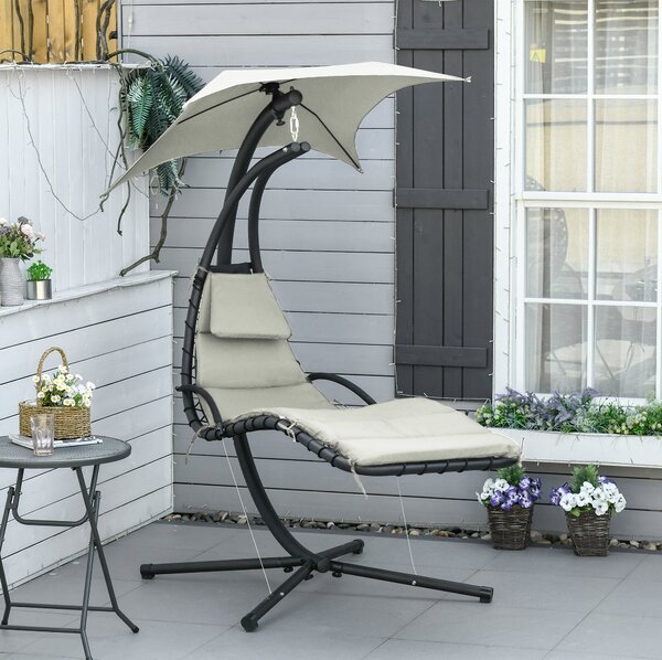 Outsunny Sezlong Suspendat cu Acoperiș, Relaxare de Lux, Design Modern, Confortabil, Gri, Perfect pentru Exterior | Aosom Romania