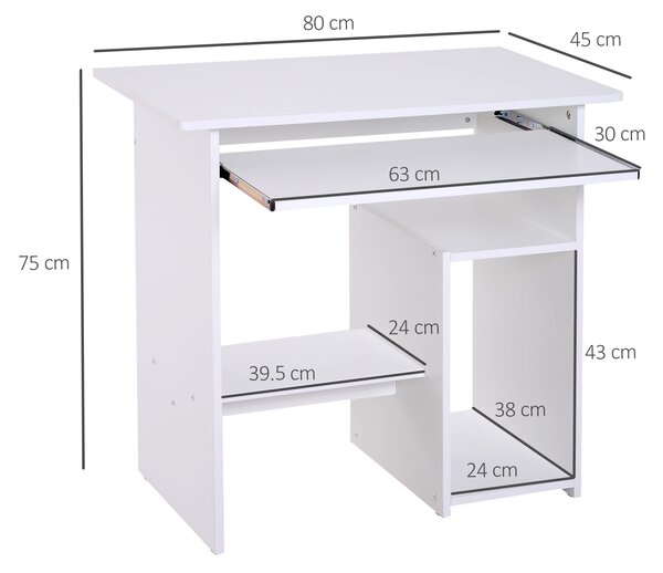 HOMCOM Birou Ergonomic Spațiu Optimizat, Alb, PAL/Metal, 80x45x75cm | Aosom Romania