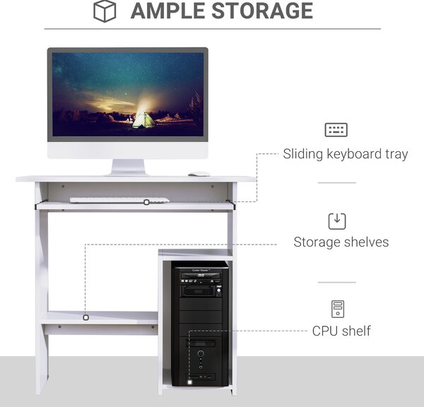 HOMCOM Birou Ergonomic Spațiu Optimizat, Alb, PAL/Metal, 80x45x75cm | Aosom Romania
