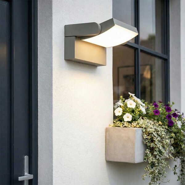 Lindby Lampa de perete pentru exterior LED Sherin, gri deschis, IP54,, Gri, Aluminiu, Modern