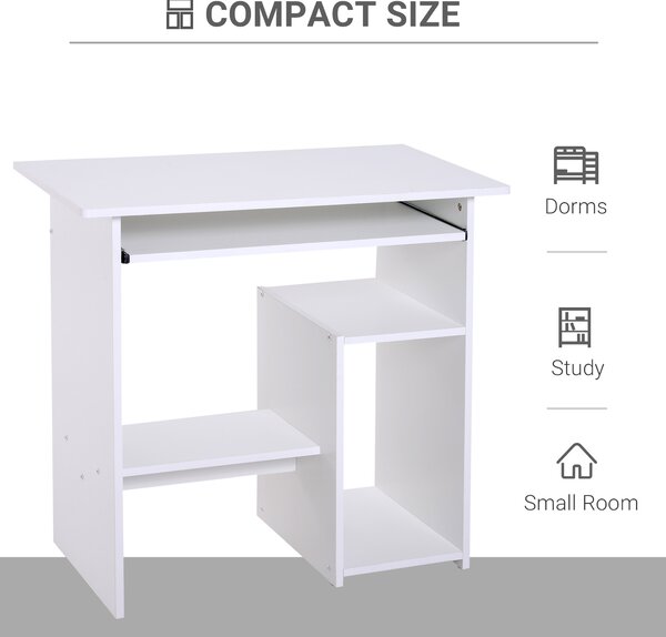HOMCOM Birou Ergonomic Spațiu Optimizat, Alb, PAL/Metal, 80x45x75cm | Aosom Romania