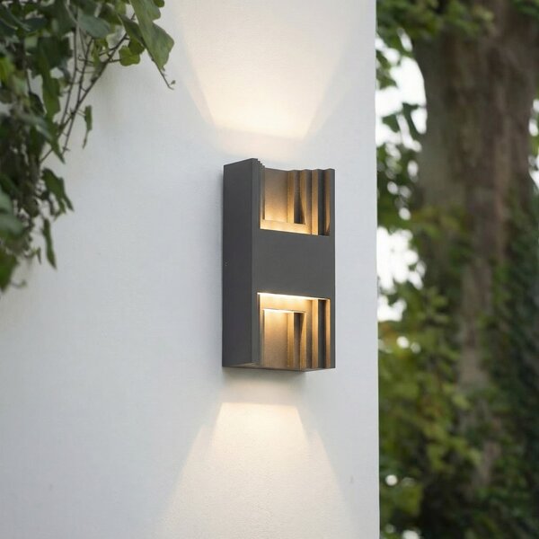 Lindby LED-Aplică de exterior Aurali, 2 becuri, negru, IP65, Negru, Aluminiu, Modern